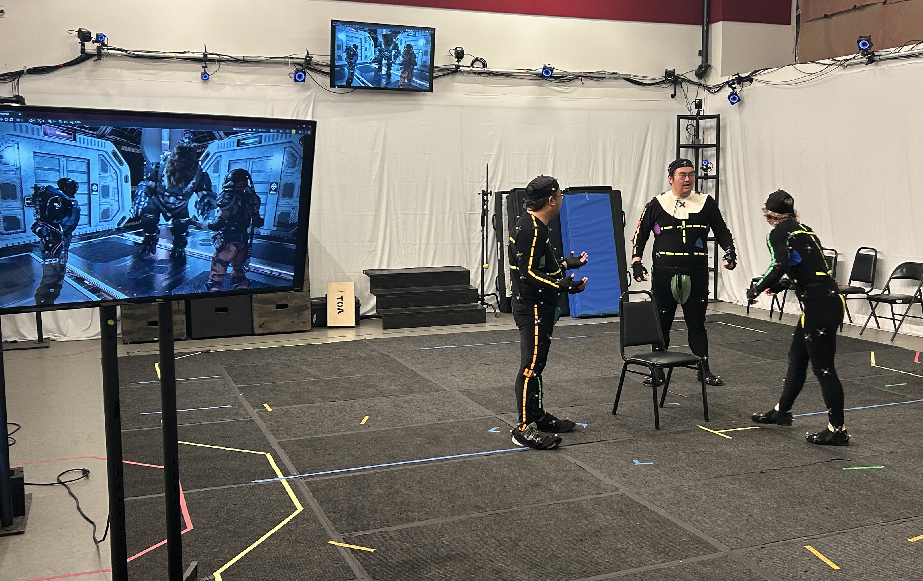 Performers on the Trident motion capture stage during an open mocap session